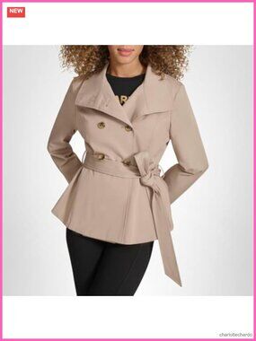 Short Peplum Trench Coat, Long Sleeve, Button Closure, 52% Cotton 48%